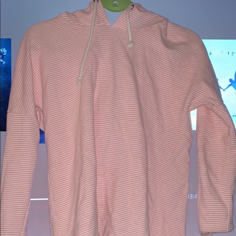 Pink/ white stripe hoodie